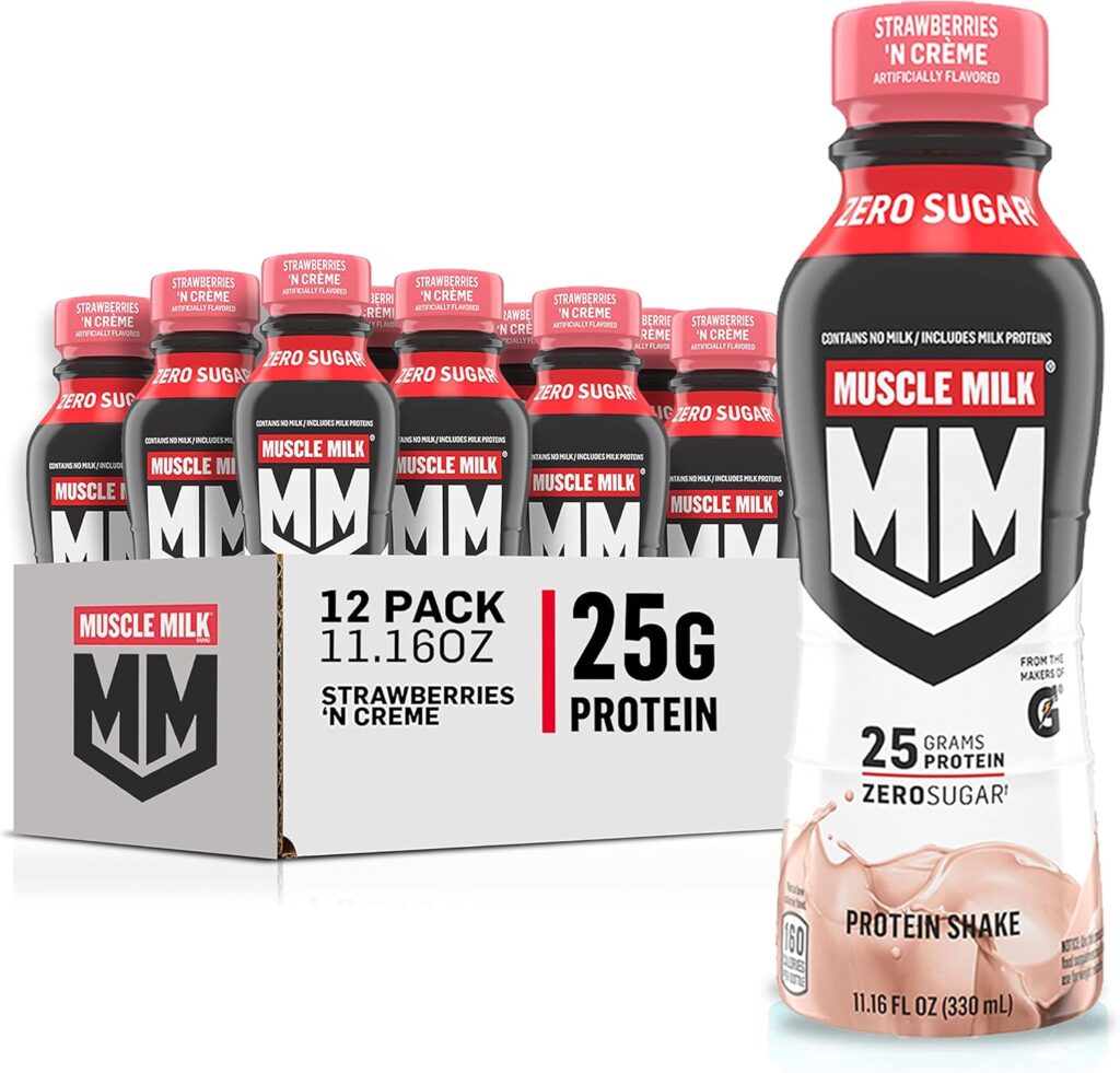 Muscle Milk Pro Advanced Nutrition Protein Shake bottle showcasing nutritional information and benefits