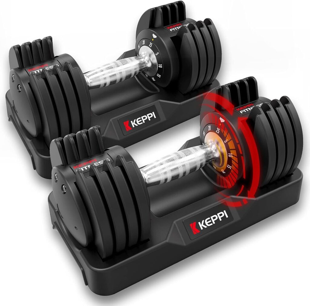 Keppi Adjustable Dumbbells Set showcasing their versatility and sleek design