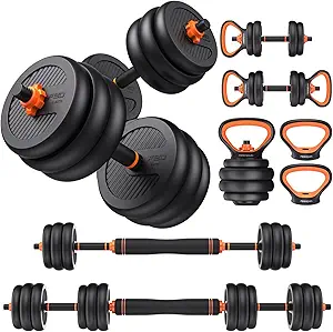 FEIERDUN 4-in-1 Multifunctional Dumbbell Set with Adjustable Weights, Kettlebells, Barbells, and Push-Up Stands for Home Workouts